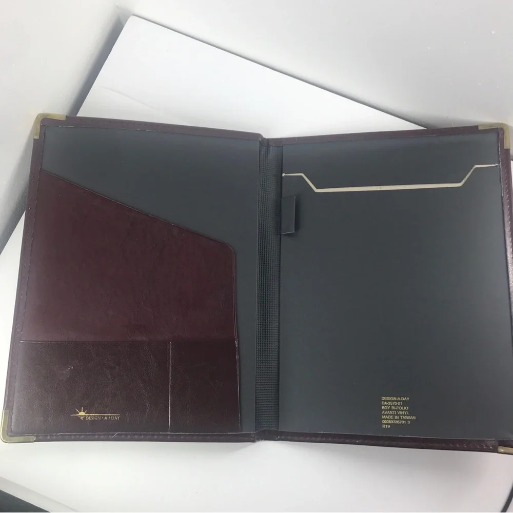 Brown Leather Portfolio Folder Document Business Card Holder  Note Pad